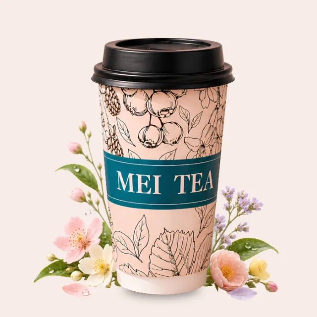 草花とMEI TEAのカップ