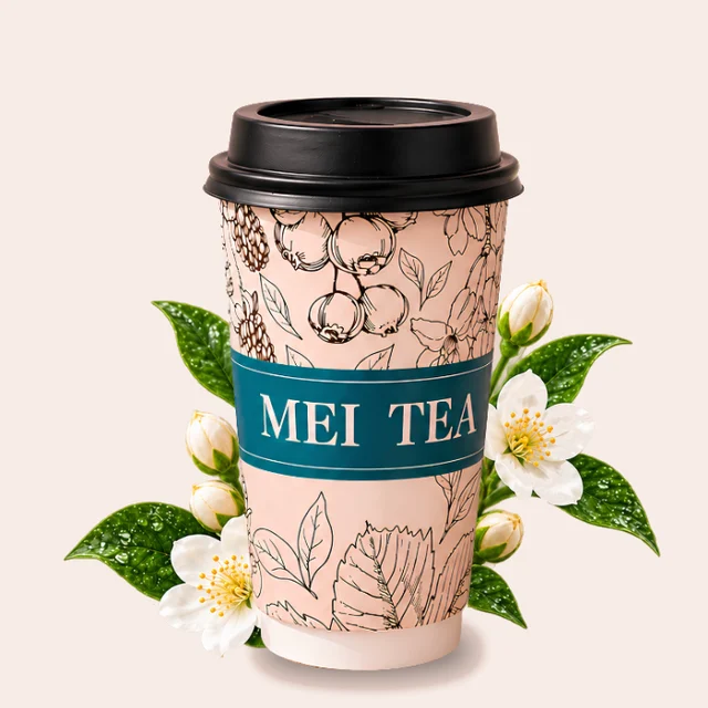 ジャスミンの花とMEI TEAのカップ