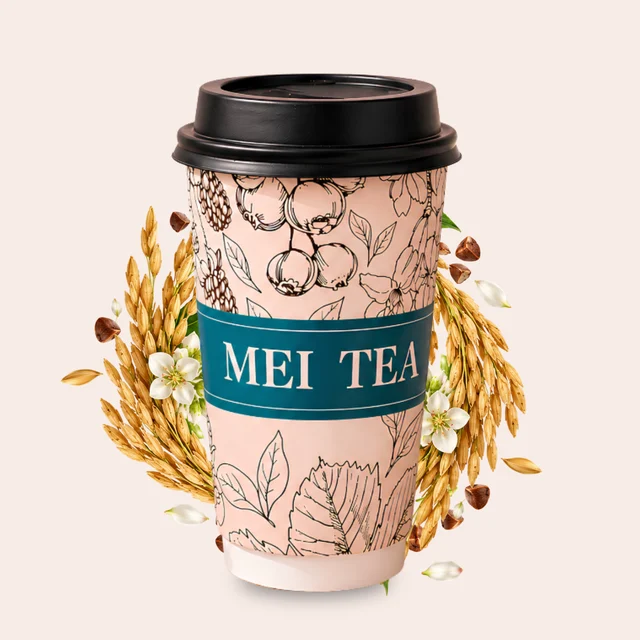 玄米とそばの実、花とMEI TEAのカップ